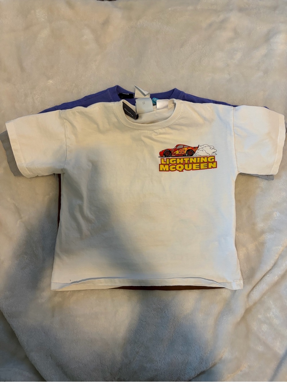 Zara White Tee with Lightning McQueen Graphic